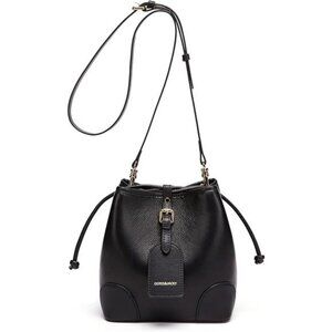 Genuine Leather Bucket Crossbody Purse Small Designer Drawstring